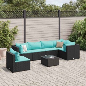 Set de muebles de jardín y cojines 7 pzas ratán sintético negro en Conjuntos de jardín | Comprar online en Foru.es