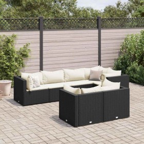 Set de muebles de jardín y cojines 7 pzas ratán sintético negro en Conjuntos de jardín | Comprar online en Foru.es