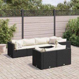 Set de muebles de jardín y cojines 7 pzas ratán sintético negro en Conjuntos de jardín | Comprar online en Foru.es