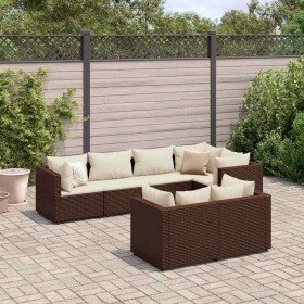 Set muebles de jardín 7 piezas y cojines ratán sintético marrón en Conjuntos de jardín | Comprar online en Foru.es