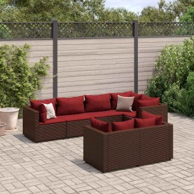 Set muebles de jardín 7 piezas y cojines ratán sintético marrón en Conjuntos de jardín | Comprar online en Foru.es