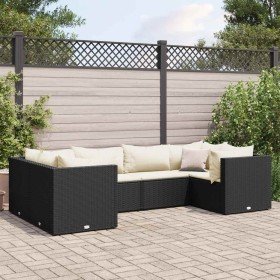 Set muebles de jardín 6 piezas y cojines ratán sintético negro en Conjuntos de jardín | Comprar online en Foru.es
