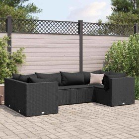 Set muebles de jardín 6 piezas y cojines ratán sintético negro en Conjuntos de jardín | Comprar online en Foru.es