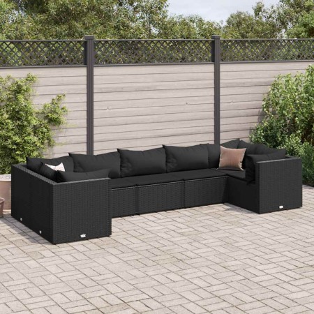 Set de muebles de jardín y cojines 7 pzas ratán sintético negro en Conjuntos de jardín | Comprar online en Foru.es