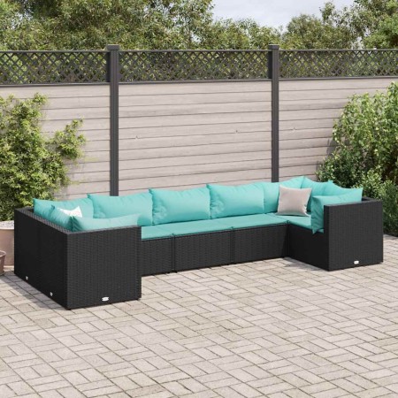 Set de muebles de jardín y cojines 7 pzas ratán sintético negro en Conjuntos de jardín | Comprar online en Foru.es