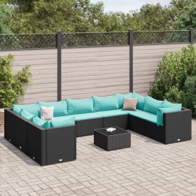 Set de muebles de jardín 10 pzas cojines ratán sintético negro en Conjuntos de jardín | Comprar online en Foru.es