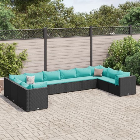 Set de muebles de jardín 10 pzas cojines ratán sintético negro en Conjuntos de jardín | Comprar online en Foru.es