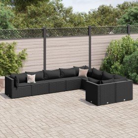 Set de sofás de jardín con cojines 9 pzas ratán sintético negro en Conjuntos de jardín | Comprar online en Foru.es