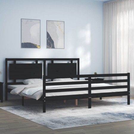 Estructura de cama con cabecero madera maciza negro 200x200 cm de vidaXL, Camas y somieres - Ref: Foro24-3194075, Precio: 186...