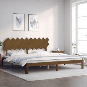 Estructura cama y cabecero madera maciza marrón miel 200x200 cm de vidaXL, Camas y somieres - Ref: Foro24-3193749, Precio: 17...