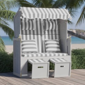 Silla Strandkorb con cojines ratán sintético madera gris blanco de vidaXL, Tumbonas - Ref: Foro24-318661, Precio: 328,25 €, D...