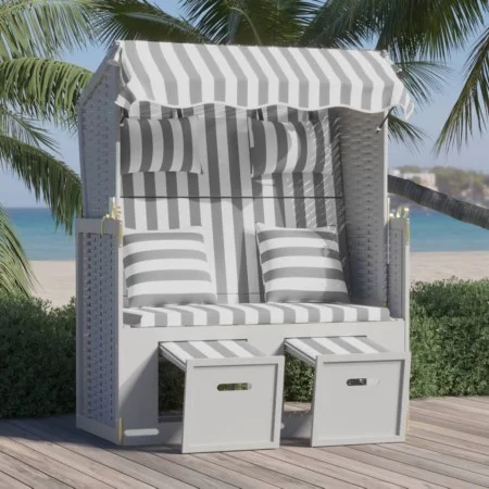 Silla Strandkorb con cojines ratán sintético madera gris blanco de vidaXL, Tumbonas - Ref: Foro24-318661, Precio: 323,28 €, D...