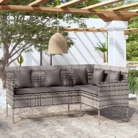 Sofá en forma de L con cojines ratán sintético gris de vidaXL, Sofás de exterior - Ref: Foro24-318585, Precio: 198,72 €, Desc...