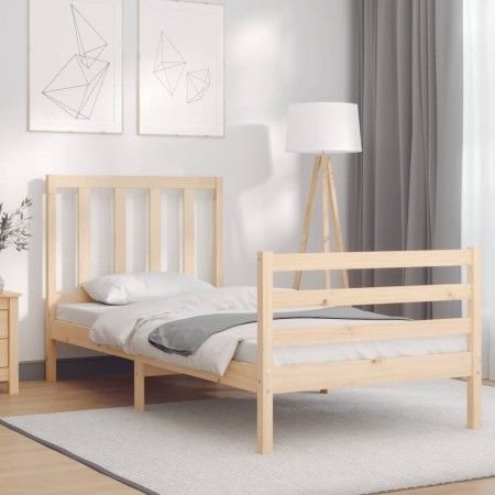 Estructura de cama con cabecero madera maciza 90x200 cm de vidaXL, Camas y somieres - Ref: Foro24-3193841, Precio: 88,06 €, D...