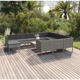 Set de muebles de jardín 12 pzas y cojines ratán sintético gris de vidaXL, Conjuntos de jardín - Ref: Foro24-3094514, Precio:...