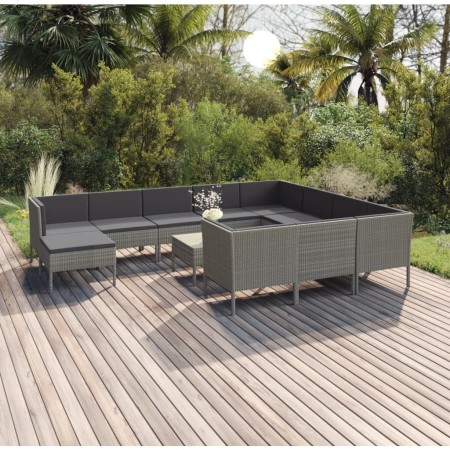 Set de muebles de jardín 12 pzas y cojines ratán sintético gris de vidaXL, Conjuntos de jardín - Ref: Foro24-3094514, Precio:...
