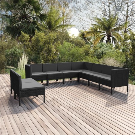 Set de muebles de jardín 9 pzas cojines ratán sintético negro de vidaXL, Conjuntos de jardín - Ref: Foro24-3094469, Precio: 7...