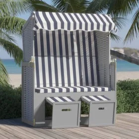 Silla playa Strandkorb con dosel ratán PE y madera azul blanco de vidaXL, Tumbonas - Ref: Foro24-318651, Precio: 268,51 €, De...