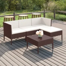 Set muebles de jardín 5 pzas y cojines ratán sintético marrón de vidaXL, Conjuntos de jardín - Ref: Foro24-3094375, Precio: 3...