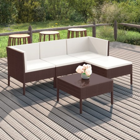 Set muebles de jardín 5 pzas y cojines ratán sintético marrón de vidaXL, Conjuntos de jardín - Ref: Foro24-3094375, Precio: 3...
