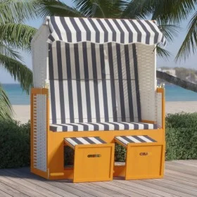 Silla playa Strandkorb dosel ratán sintético madera blanco azul de vidaXL, Tumbonas - Ref: Foro24-318655, Precio: 206,16 €, D...