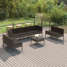 Set de muebles de jardín 9 pzas y cojines ratán sintético gris de vidaXL, Conjuntos de jardín - Ref: Foro24-3094362, Precio: ...