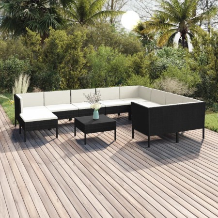 Set muebles de jardín 11 pzas y cojines ratán sintético negro de vidaXL, Conjuntos de jardín - Ref: Foro24-3094504, Precio: 9...