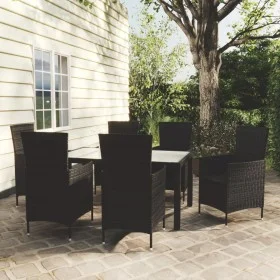 Juego de comedor de jardín 7 piezas ratán sintético negro de vidaXL, Conjuntos de jardín - Ref: Foro24-3094868, Precio: 525,5...
