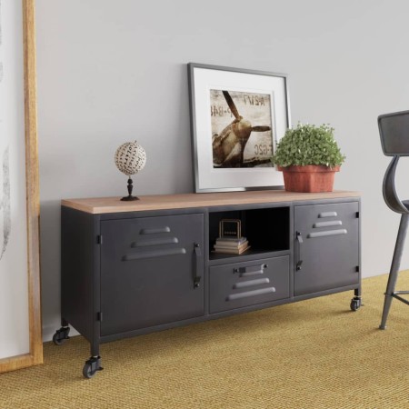Mueble TV hierro y madera maciza de abeto negro 110x30x43 cm de vidaXL, Muebles TV - Ref: Foro24-340766, Precio: 245,28 €, De...