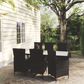 Juego de comedor de jardín 7 piezas ratán sintético negro de vidaXL, Conjuntos de jardín - Ref: Foro24-3094829, Precio: 518,2...