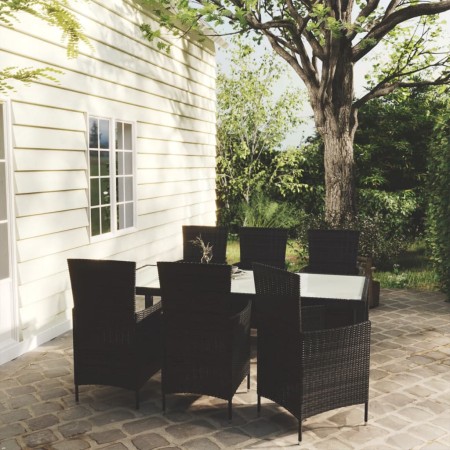 Juego de comedor de jardín 7 piezas ratán sintético negro de vidaXL, Conjuntos de jardín - Ref: Foro24-3094829, Precio: 518,2...
