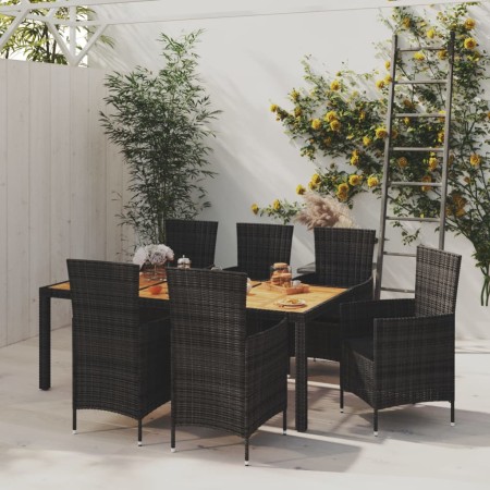 Juego de comedor de jardín 7 piezas ratán sintético negro de vidaXL, Conjuntos de jardín - Ref: Foro24-3094861, Precio: 596,1...