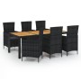 Juego de comedor de jardín 7 piezas ratán sintético negro de vidaXL, Conjuntos de jardín - Ref: Foro24-3094861, Precio: 596,1...
