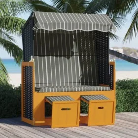 Silla playa Strandkorb dosel ratán sintético madera negro gris de vidaXL, Tumbonas - Ref: Foro24-318657, Precio: 243,23 €, De...