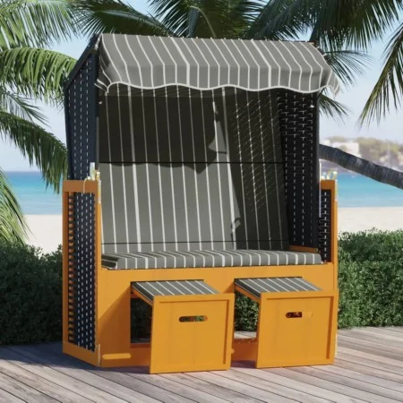 Strandkorb Strandkorb Baldachin Kunstrattan Holz schwarz grau von vidaXL, Liegen - Ref: Foro24-318657, Preis: 243,23 €, Rabat...