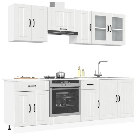 Conjunto de armarios de cocina "Lucca" de 8 piezas en madera de ingeniería blanca brillante en Armarios de cocina | Comprar onli