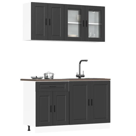 Conjunto de armarios de cocina "Porto" de 4 piezas de madera de ingeniería negra en Armarios de cocina | Comprar online en Foru.