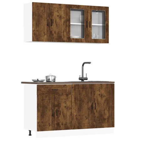 Conjunto de armarios de cocina de 4 piezas "Porto" de madera de ingeniería de roble ahumado en Armarios de cocina | Comprar onli