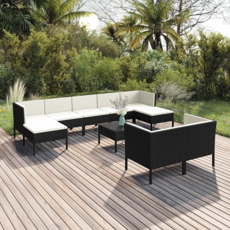 Set muebles de jardín 10 pzas y cojines ratán sintético negro de vidaXL, Conjuntos de jardín - Ref: Foro24-3094576, Precio: 8...