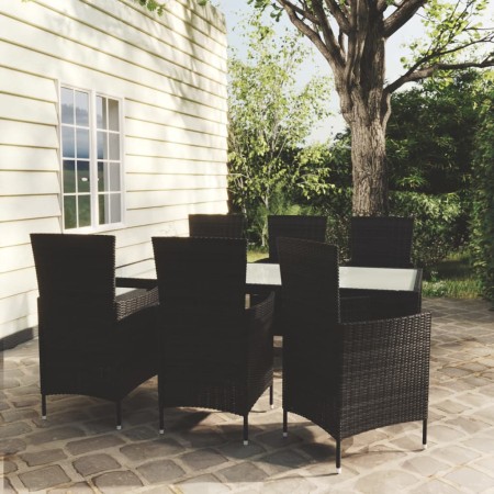 Juego de comedor de jardín 7 piezas ratán sintético negro de vidaXL, Conjuntos de jardín - Ref: Foro24-3094869, Precio: 584,7...