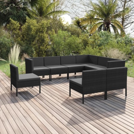 Set de muebles de jardín 9 pzas cojines ratán sintético negro de vidaXL, Conjuntos de jardín - Ref: Foro24-3094449, Precio: 7...