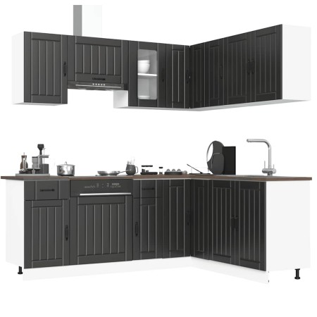 Mueble de cocina Kalmar negra 11 piezas madera contrachapada en Armarios de cocina | Comprar online en Foru.es