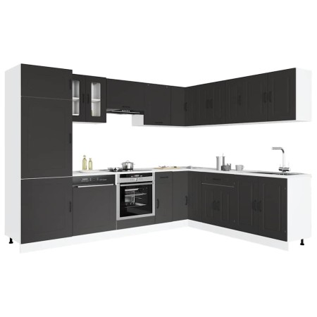 Mueble de cocina Kalmar negra 14 piezas madera contrachapada en Armarios de cocina | Comprar online en Foru.es