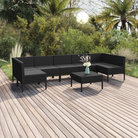Set de muebles de jardín 8 pzas y cojines ratán sintético negro de vidaXL, Conjuntos de jardín - Ref: Foro24-3094593, Precio:...
