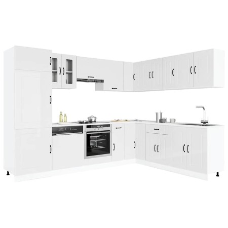 Mueble cocina Kalmar blanco brillo 14 pzas madera contrachapada en Armarios de cocina | Comprar online en Foru.es