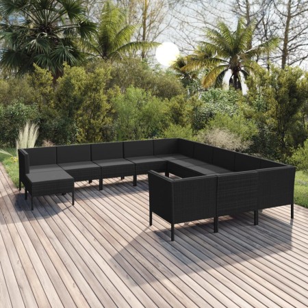 Set muebles de jardín 12 pzas y cojines ratán sintético negro de vidaXL, Conjuntos de jardín - Ref: Foro24-3094525, Precio: 1...