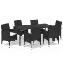 Set de comedor de jardín 7 pzas y cojines ratán sintético negro de vidaXL, Conjuntos de jardín - Ref: Foro24-3095013, Precio:...