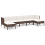 Set muebles de jardín 7 piezas cojines ratán sintético marrón de vidaXL, Conjuntos de jardín - Ref: Foro24-3094539, Precio: 5...