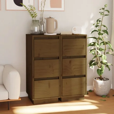 Aparador 2 uds madera maciza de pino marrón miel 32x34x75 cm de vidaXL, Aparadores - Ref: Foro24-813372, Precio: 89,52 €, Des...