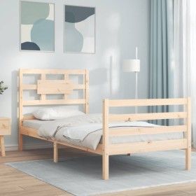Estructura de cama con cabecero madera maciza 90x200 cm de vidaXL, Camas y somieres - Ref: Foro24-3194426, Precio: 92,69 €, D...
